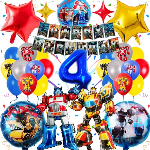 Transforme Geburtstag Deko 4 Jahre, Sammelalbum 35 Stück Transforme Theme Party Luftballons Dekoration, Transforme Ballons Kindergeburtstag, Party Dekoration Ballons mit 3D Folienballon Girlanden von Sammelalbum