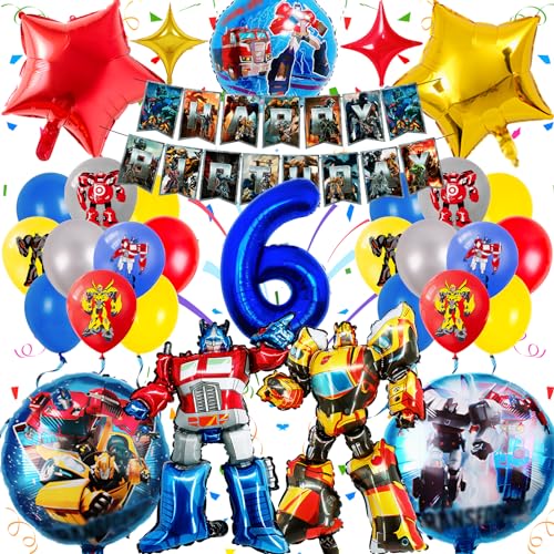 Transforme Geburtstag Deko 6 Jahre, Sammelalbum 35 Stück Transforme Theme Party Luftballons Dekoration, Transforme Ballons Kindergeburtstag, Party Dekoration Ballons mit 3D Folienballon Girlanden von Sammelalbum