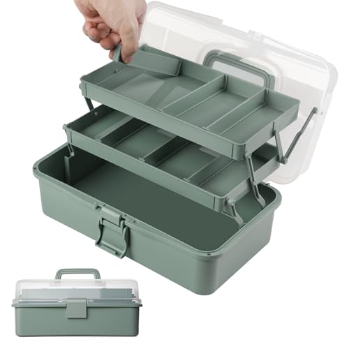 Sampoes 3-Regal Mehrzweck-Aufbewahrungsbox, 33 cm Bastelkoffer, Sortierbox, Nähkasten, Medizinkoffer, Organizer Box mit 2 Regalen für Bastel Make-up von Sampoes