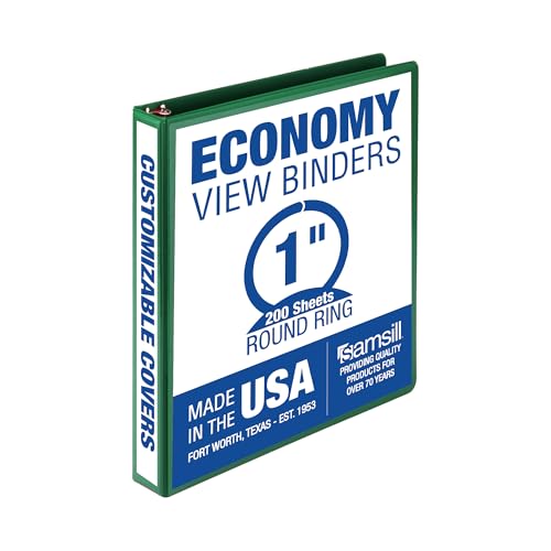 Samsill 2,5 cm 3-Ringbuch, hergestellt in den USA, runder Ring, klarer Sichtdeckel, Kapazität 200 Blatt, für Schule, Zuhause, Büro, Waldgrün Samsill 2,5 cm 3-Ringbuch, hergestellt in den USA, runder Ring, klarer Sichtdeckel, Kapazität 200 Blatt, für Schule, Zuhause, Büro, Waldgrün von Samsill