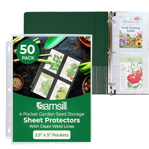 Samsill 50 Stück schwere Garten-Samen-Aufbewahrung, transparent, Samen-Organizer, jede Tasche misst 8,9 x 13,3 cm, passt in Standard-3-Ringbuch von Samsill