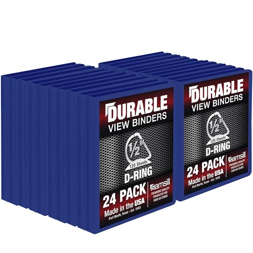 Samsill Durable 1,3 cm Ordner, hergestellt in den USA, D-Ringbuch, anpassbarer, klarer Einband, blau, 24 Stück, je 225 Seiten von Samsill