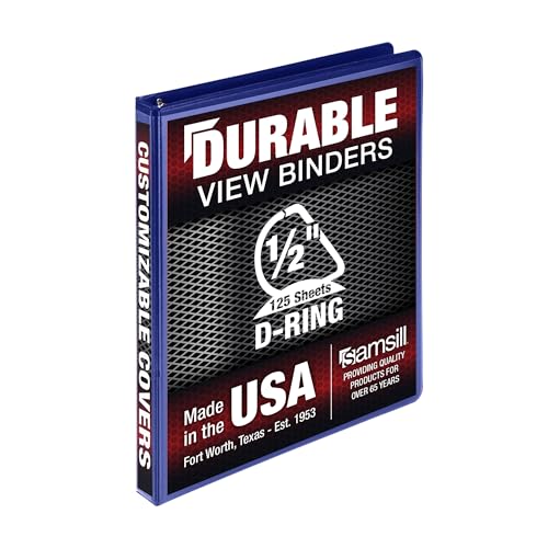 Samsill Durable 1,3 cm Ordner, hergestellt in den USA, D-Ringbuch, anpassbarer, klarer Einband, blau, hält 125 Seiten von Samsill