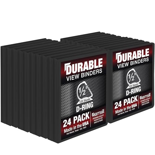 Samsill Durable 1,3 cm Ordner, hergestellt in den USA, D-Ringbuch, anpassbarer, klarer Einband, schwarz, 24 Stück, je 225 Seiten von Samsill