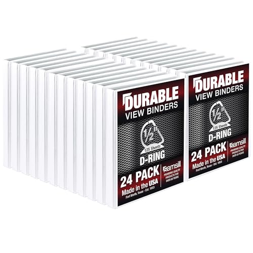 Samsill Durable 1,3 cm Ordner, hergestellt in den USA, D-Ringbuch, anpassbarer, klarer Einband, weiß, 24 Stück, je 225 Seiten von Samsill