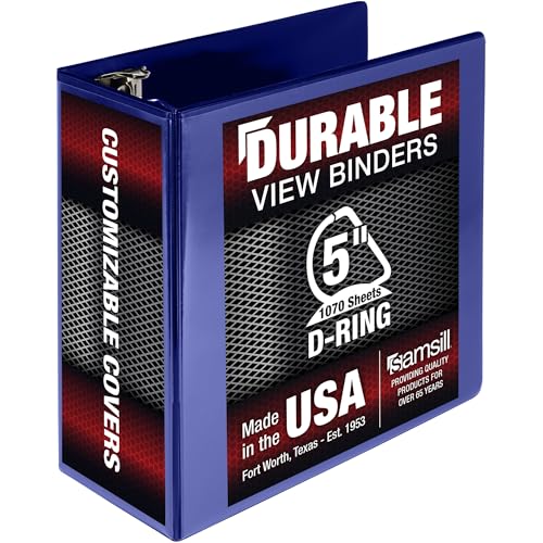 Samsill Durable 12,7 cm Ordner, hergestellt in den USA, D-Ringbuch, anpassbar, klare Sicht, blau, hält 1050 Seiten von Samsill