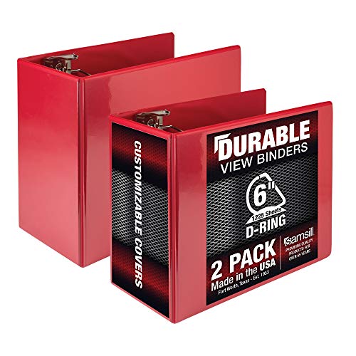 Samsill Durable 15,2 cm 3-Ringbuch, hergestellt in den USA, D-Ring, 100% recycelte Spanplatte, FSC, Rot, 2 Stück von Samsill