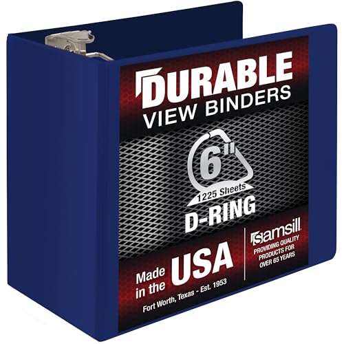 Samsill Durable 15,2 cm Ordner, hergestellt in den USA, verschließbarer D-Ringordner, anpassbarer, klarer Einband, Dunkelblau, hält 1225 Seiten von Samsill