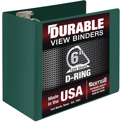 Samsill Durable 15,2 cm Ordner, hergestellt in den USA, verschließbarer D-Ringordner, anpassbarer, klarer Einband, Waldgrün, hält 1225 Seiten von Samsill