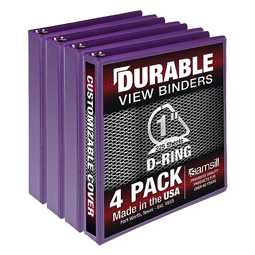 Samsill Durable 2,5 cm Ordner, hergestellt in den USA, D-Ringbuch, anpassbarer Klarsicht-Ordner, Lila, 4 Stück, je 225 Seiten von Samsill