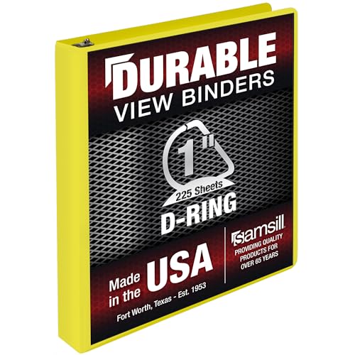Samsill Durable 2,5 cm Ordner, hergestellt in den USA, D-Ringbuch, anpassbarer Klarsichtdeckel, Zitronengelb, hält 225 Seiten von Samsill