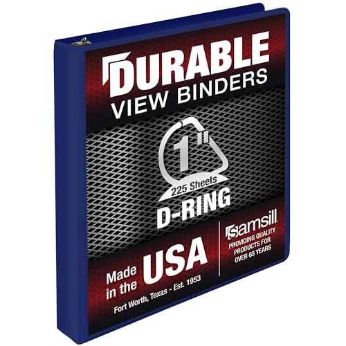 Samsill Durable 2,5 cm Ordner, hergestellt in den USA, D-Ringbuch, anpassbarer Klarsichtdeckel, dunkelblau, hält 225 Seiten von Samsill