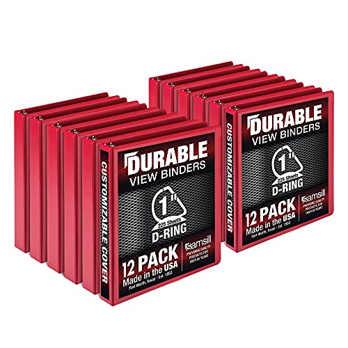 Samsill Durable 2,5 cm Ordner, hergestellt in den USA, D-Ringordner, anpassbarer, transparenter Einband, rot, 12 Stück, je 225 Seiten von Samsill