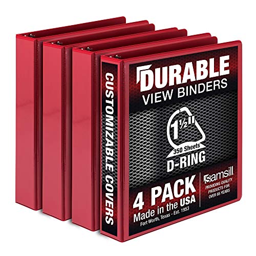 Samsill Durable 3,8 cm Binder D-Ring/Red Binder/Customizable Clear View Binder/Bulk Binder 4 Pack/Red 3-Ring-Mappe / 3,8 cm Binder Samsill Durable 3,8 cm Binder D-Ring/Red Binder/Customizable Clear View Binder/Bulk Binder 4 Pack/Red 3-Ring-Mappe / 3,8 cm Binder von Samsill