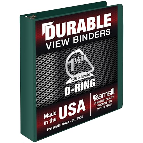 Samsill Durable 3,8 cm Ordner, hergestellt in den USA, D-Ringbuch, anpassbarer, klarer Einband, Grün, hält 350 Seiten von Samsill