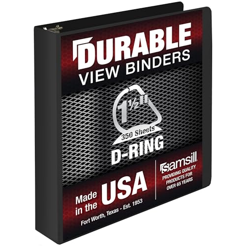 Samsill Durable 3,8 cm Ordner, hergestellt in den USA, D-Ringbuch, anpassbarer Klarsichtdeckel, Anthrazit, hält 350 Seiten von Samsill