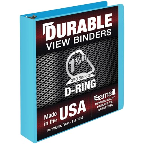 Samsill Durable 3,8 cm Ordner, hergestellt in den USA, D-Ringbuch, anpassbarer Klarsichtdeckel, Himmelblau, hält 350 Seiten von Samsill