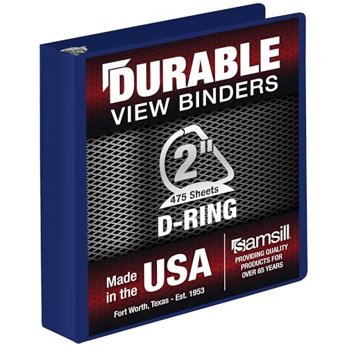 Samsill Durable 5,1 cm Ordner, hergestellt in den USA, D-Ringbuch, anpassbarer Klarsichtdeckel, Blaubeere, hält 475 Seiten von Samsill