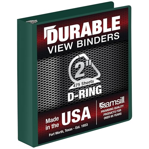 Samsill Durable 5,1 cm Ordner, hergestellt in den USA, D-Ringbuch, anpassbarer Klarsichtdeckel, Grün, hält 475 Seiten von Samsill