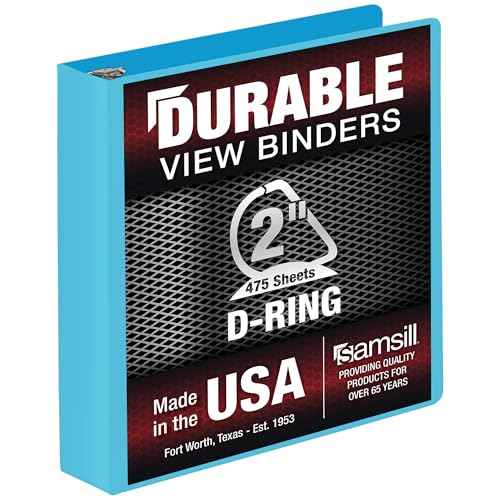 Samsill Durable 5,1 cm Ordner, hergestellt in den USA, D-Ringbuch, anpassbarer Klarsichtdeckel, Himmelblau, hält 475 Seiten von Samsill