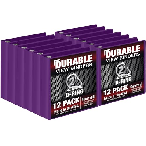 Samsill Durable 5,1 cm Ordner, hergestellt in den USA, D-Ringbuch, anpassbarer Klarsichtdeckel, Lila, 12 Stück, für 475 Seiten von Samsill