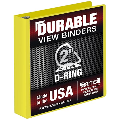 Samsill Durable 5,1 cm Ordner, hergestellt in den USA, D-Ringbuch, anpassbarer Klarsichtdeckel, Zitronengelb, hält 475 Seiten von Samsill