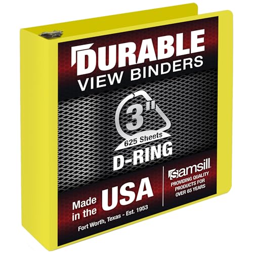 Samsill Durable 7,6 cm Ordner, hergestellt in den USA, D-Ringbuch, anpassbarer Klarsichtdeckel, Zitronengelb, hält 625 Seiten von Samsill