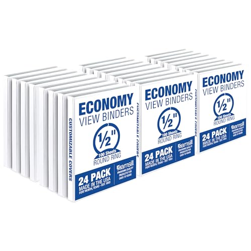 Samsill Economy 3-Ringbuch, 1,3 cm, hergestellt in den USA, runder Ringbuch, anpassbarer Klarsichtdeckel, Weiß, 24 Stück Samsill Economy 3-Ringbuch, 1,3 cm, hergestellt in den USA, runder Ringbuch, anpassbarer Klarsichtdeckel, Weiß, 24 Stück von Samsill
