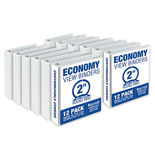Samsill Economy MP128567 3-Ringbuch, hergestellt in den USA, runder Ringbuch, anpassbarer transparenter Sichtdeckel, weiß, 12 Stück von Samsill