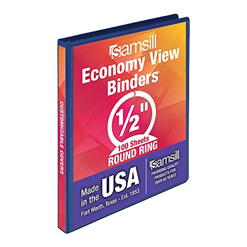 Samsill Economy Ringbuch, 1,3 cm, 3-Ringbuch, hergestellt in den USA, runder Ringordner, anpassbarer Klarsichtdeckel, Dunkelblau von Samsill