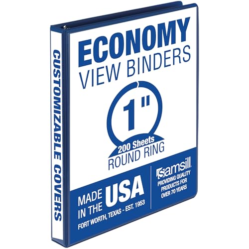 Samsill Economy Ringbuch, 2,5 cm, hergestellt in den USA, runder Ringbuch, antihaftbeschichtet, anpassbarer Einband, Dunkelblau von Samsill