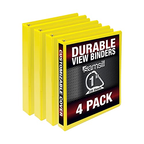 Samsill Durable 2,5 cm Ordner, hergestellt in den USA, D-Ringordner, anpassbarer, klarer Einband, gelb, 4 Stück, je 225 Seiten von Samsill