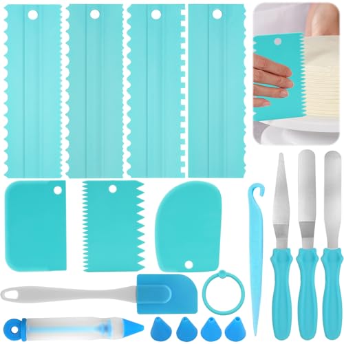 Samulee 13 Stück Küchenschaber Set, Küchenspachtel Kunststoff, Tortenspachtel, Tortenschaber mit Streichpalette Edelstahl, Dekorierstift Backen und Kuchenspachtel Silikon (Blau) von Samulee