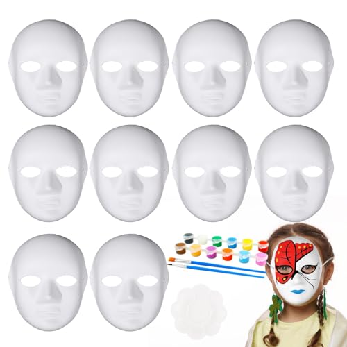 Samuliy Malbare Papiermaske, blanko, weiß, bemalbare Pappmaché-Maske, Papiermache-Zubehör, blanko Maske für künstlerische Projekte, Theater, Halloween, Maskerade-Partys, 10 Stück von Samuliy
