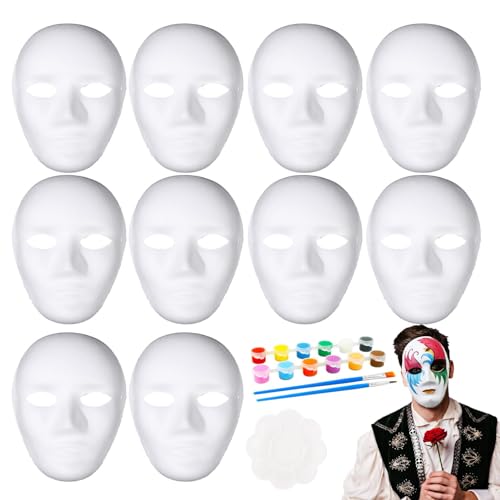 Samuliy Papiermasken zum Basteln, blanko, weiß, bemalbare Pappmaché-Maske, Papier-Mache-Zubehör, leere Maske für künstlerische Projekte, Theater, Halloween, Maskerade-Partys, 10 Stück von Samuliy