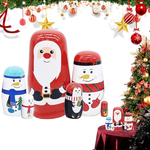Samuliy Weihnachtspuppen für Kinder – Handgefertigte Weihnachten verschachtelte Puppe – Russische Nesting Doll Set, Weihnachtsfiguren Dekoration für Urlaub Home Decor von Samuliy