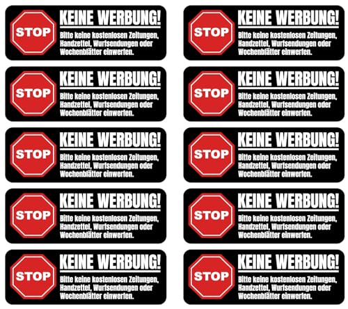 Samunshi® 10x Keine Werbung Aufkleber - Stop Keine Werbung Schwarz - Keine Kostenlose Zeitungen Sticker Aufkleber Briefkasten Bitte Keine Werbung Schild 7cm Set von Samunshi