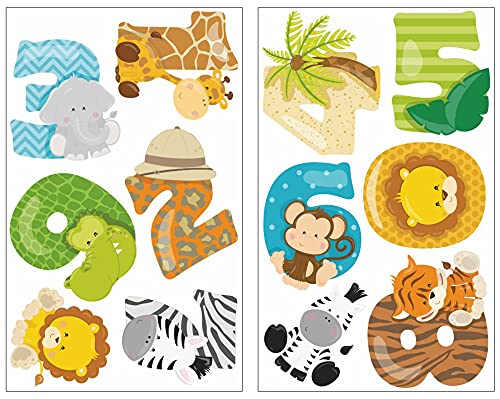 Samunshi® 12x Wandtattoo Zahlen mit Safari Tieren Set Wandbilder Kinderzimmer Deko Junge Wandtattoo Kinderzimmer Mädchen Wandsticker 2x 16x26cm von Samunshi