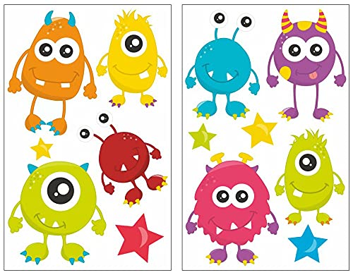 Samunshi® 13x Wandtattoo Süße Monster Set Wandbilder Kinderzimmer Deko Junge Wandtattoo Kinderzimmer Mädchen Wandsticker Kinderzimmer 2x 21x34cm von Samunshi