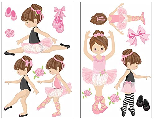 Samunshi® 14x Wandtattoo Rosa Ballerina Mädchen Set Wandbilder Kinderzimmer Deko Junge Wandtattoo Kinderzimmer Mädchen Wandsticker 2x 16x26cm von Samunshi