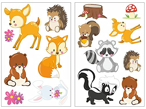 Samunshi® 15x Wandsticker Waldtiere Wandtattoo Kinderzimmer Mädchen Jungen Kinder Wandtattoo Babyzimmer Deko Junge Wall Stickers 2x 21x34cm von Samunshi