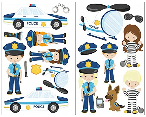 Samunshi® 19x Wandsticker Polizei Wandtattoo Kinderzimmer Mädchen Jungen Kinder Wandtattoo Babyzimmer Deko Junge Wall Stickers 2x 21x34cm von Samunshi