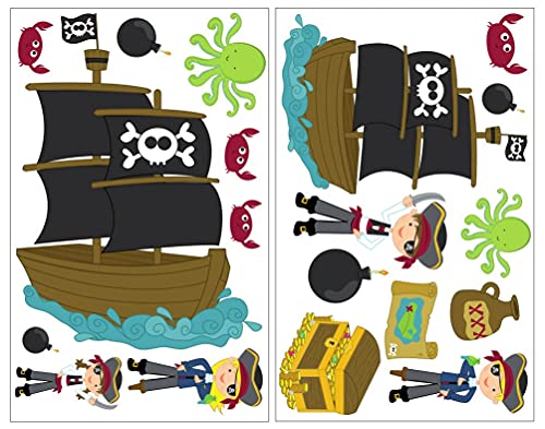 Samunshi® 19x Wandtattoo Piraten Set Wandbilder Kinderzimmer Deko Junge Wandtattoo Kinderzimmer Mädchen Wandsticker Kinderzimmer 2x 16x26cm von Samunshi