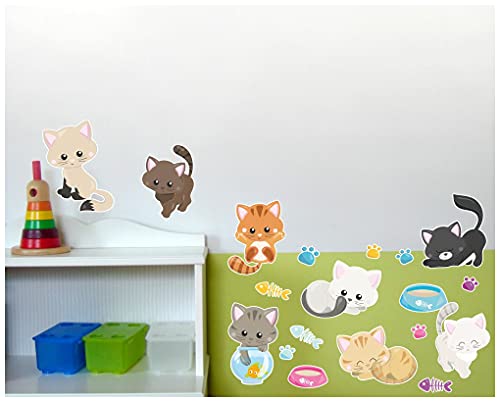 Samunshi® 19x Wandtattoo Süße Katzen Set Wandbilder Kinderzimmer Deko Junge Wandtattoo Kinderzimmer Mädchen Wandsticker Kinderzimmer 2x 41x66cm von Samunshi