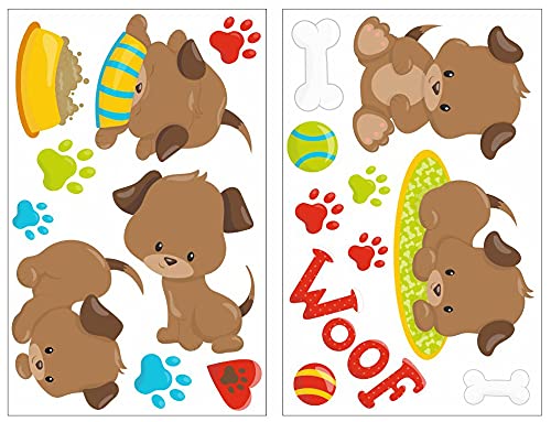 Samunshi® 19x Wandtattoo Welpen Set Wandbilder Kinderzimmer Deko Junge Wandtattoo Kinderzimmer Mädchen Wandsticker Kinderzimmer 2x 16x26cm von Samunshi