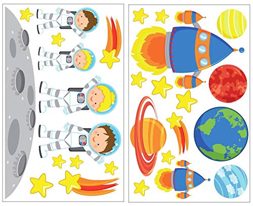 Samunshi® 28-teiliges Weltraum Wandtattoo Set Astronauten Wandsticker von Samunshi