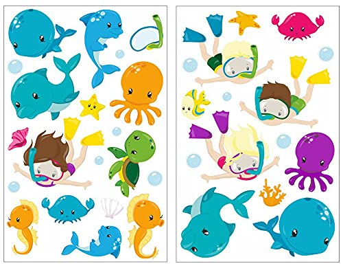 Samunshi® 34x Wandsticker Ozean Tiere Wandtattoo Kinderzimmer Mädchen Jungen Kinder Wandtattoo Babyzimmer Deko Junge Wall Stickers 2x 16x26cm von Samunshi