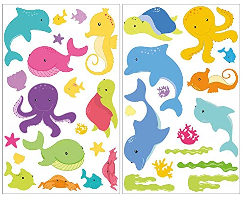 Samunshi® 34x Wandtattoo Comic Fische Set Wandbilder Kinderzimmer Deko Junge Wandtattoo Kinderzimmer Mädchen Wandsticker Kinderzimmer 2x 16x26cm von Samunshi