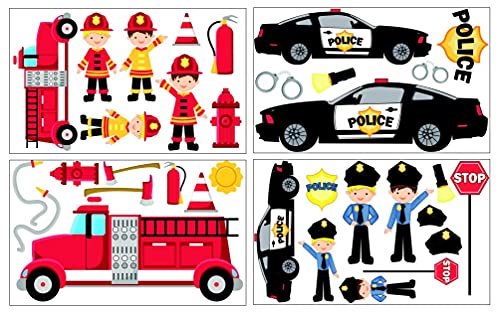 Samunshi® 34x Wandtattoo Feuerwehr Polizei Set Wandbilder Kinderzimmer Deko Junge Wandtattoo Kinderzimmer Mädchen Wandsticker 4x 16x26cm von Samunshi
