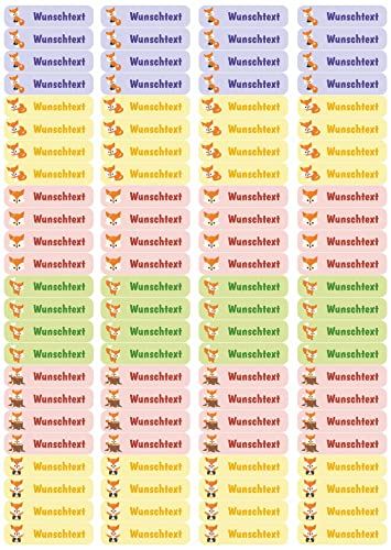 Samunshi® 96 personalisierte Namensaufkleber für Kinder 52x12 mm für Stifte Hefte Bücher Schulanfang Aufkleber Sticker Schule Kindergarten Baby Fuchs 96x 5,2x1,2cm Baby Fuchs von Samunshi